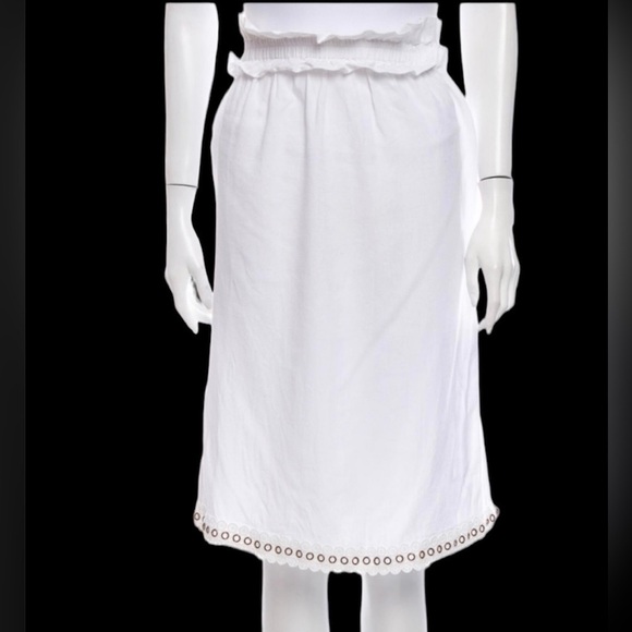 MISA Linen Blend Midi Skirt Lace Grommet Trim Paper Bag Stretch White Small - Picture 1 of 9